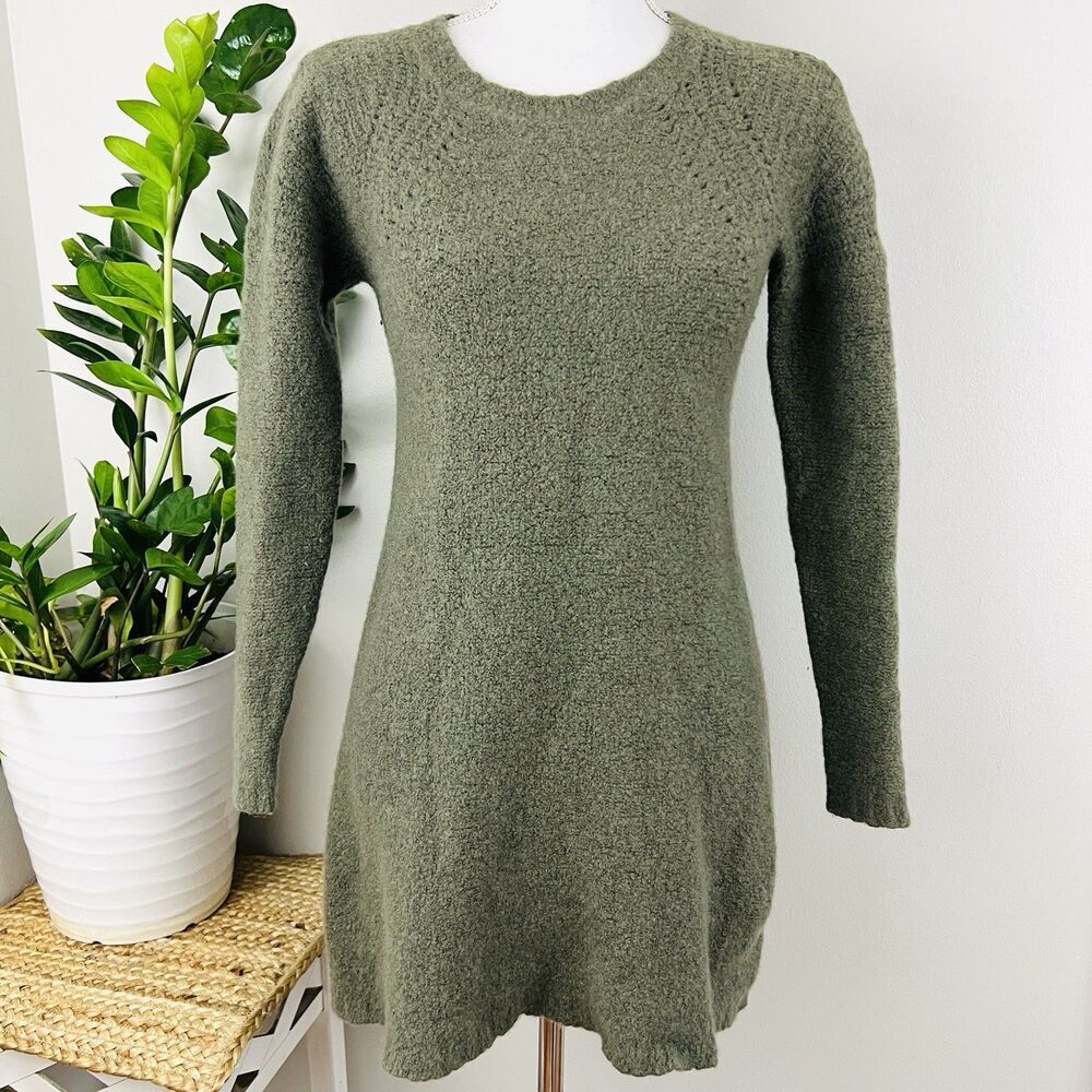 Garnet Hill Green Cashmere Trapeze Stretchy Cozy Sweater Dress Lagenlook Size XS